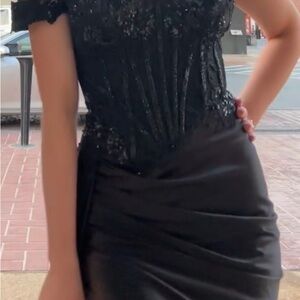Sophisticated Black Sequin Prom Dress